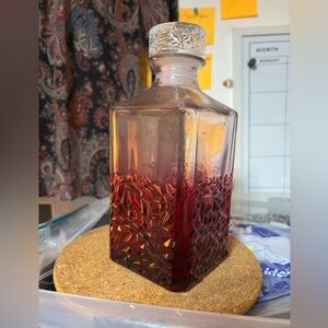 Artisan Crimson Ombré Glass Art Decanter with Stopper Decor